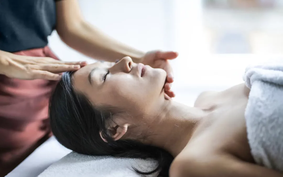 women having head massage